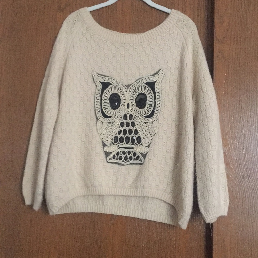 Cream Owl Embroidered Sweater